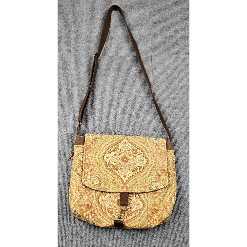 Boho Paisley Canvas Crossbody Messenger Bag Brown Orange Earth Tones Tapestry